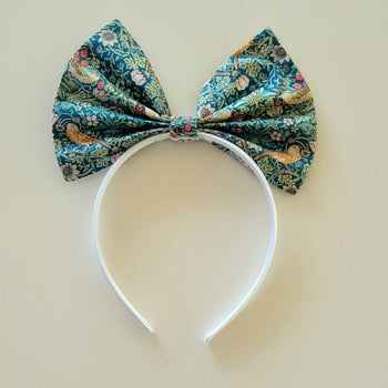 Girls Upright Bow Band Strawberry Thief Green